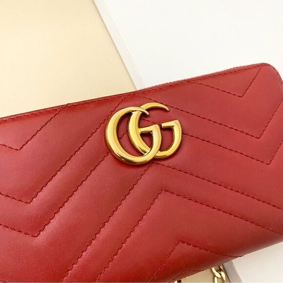 GUCCI GG Marmont Zip Around Wallet Crossbody 💼Red - Picture 5 of 16